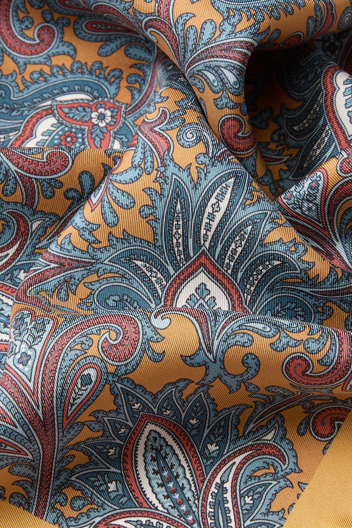 Mustard Floral Paisley Silk Pocket Square