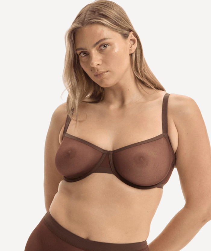 Nala Mesh Balconette Bra - Chocolate Mousse