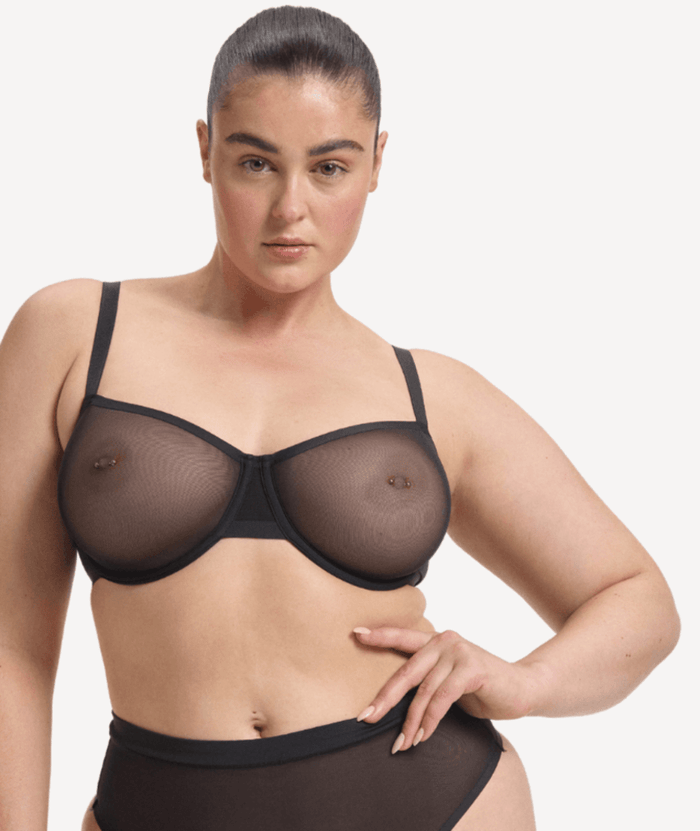 Nala Mesh Balconette Bra - Licorice