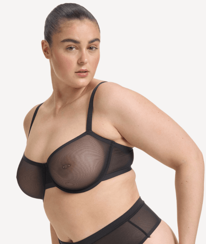 Nala Mesh Balconette Bra - Licorice