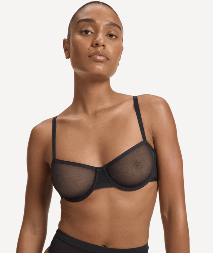 Nala Mesh Balconette Bra - Licorice