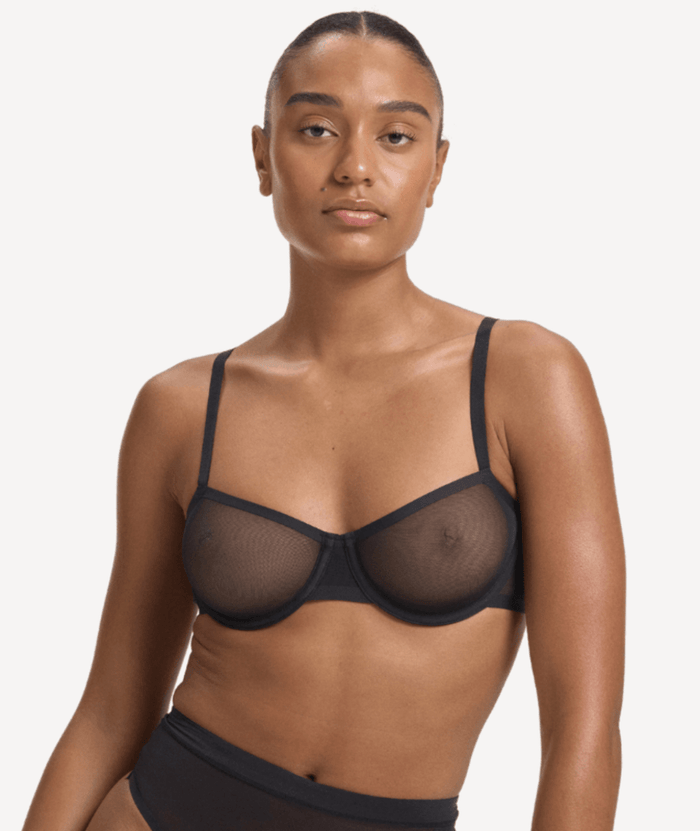 Nala Mesh Balconette Bra - Licorice
