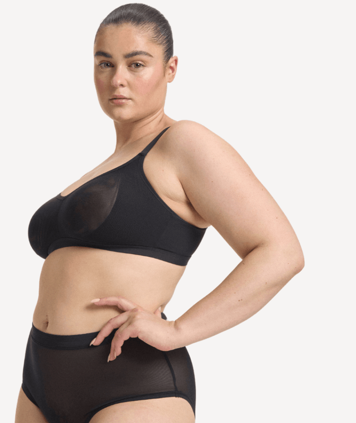 Nala Mesh Comfort Wirefree Bralette Bra - Licorice