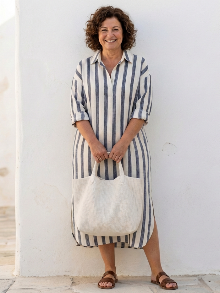 Naomi – Women's Striped Midi Shirt Dress – Huna