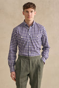 Navy & Blue Check Two-Pocket Standard Fit Shirt