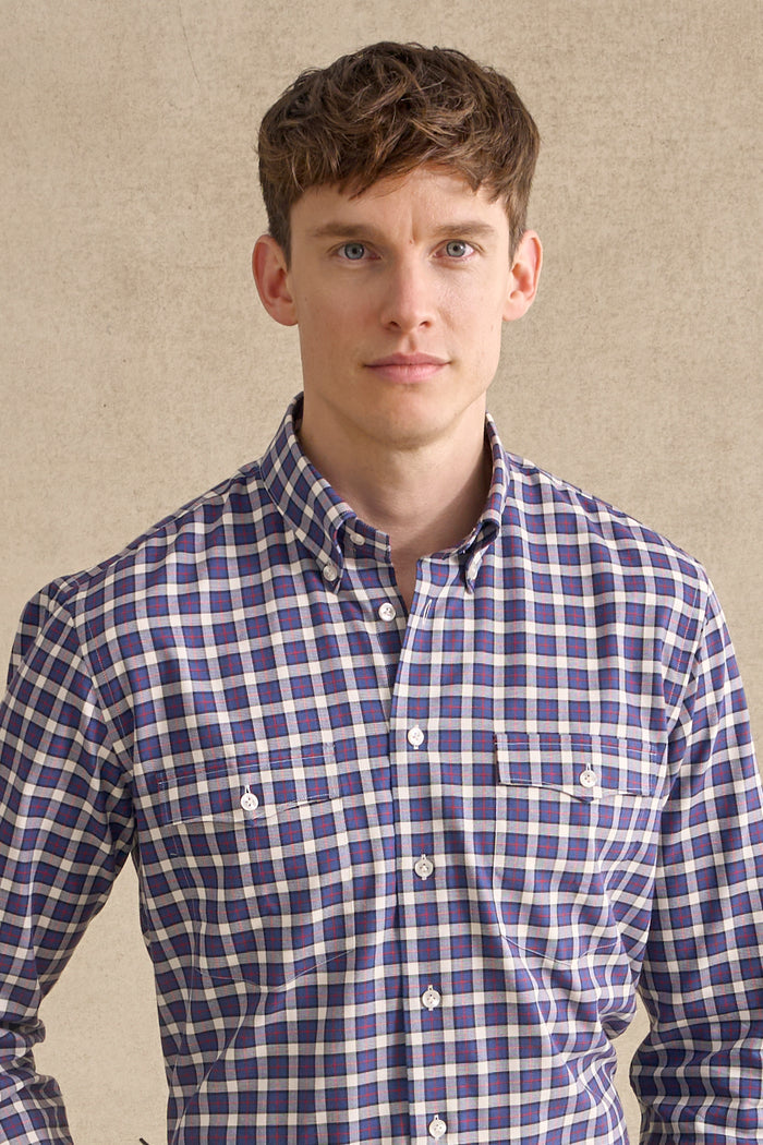 Navy & Blue Check Two-Pocket Standard Fit Shirt