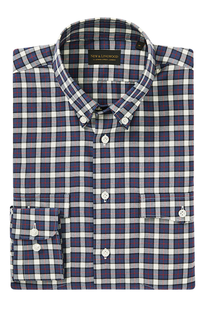 Navy & Blue Check Two-Pocket Standard Fit Shirt