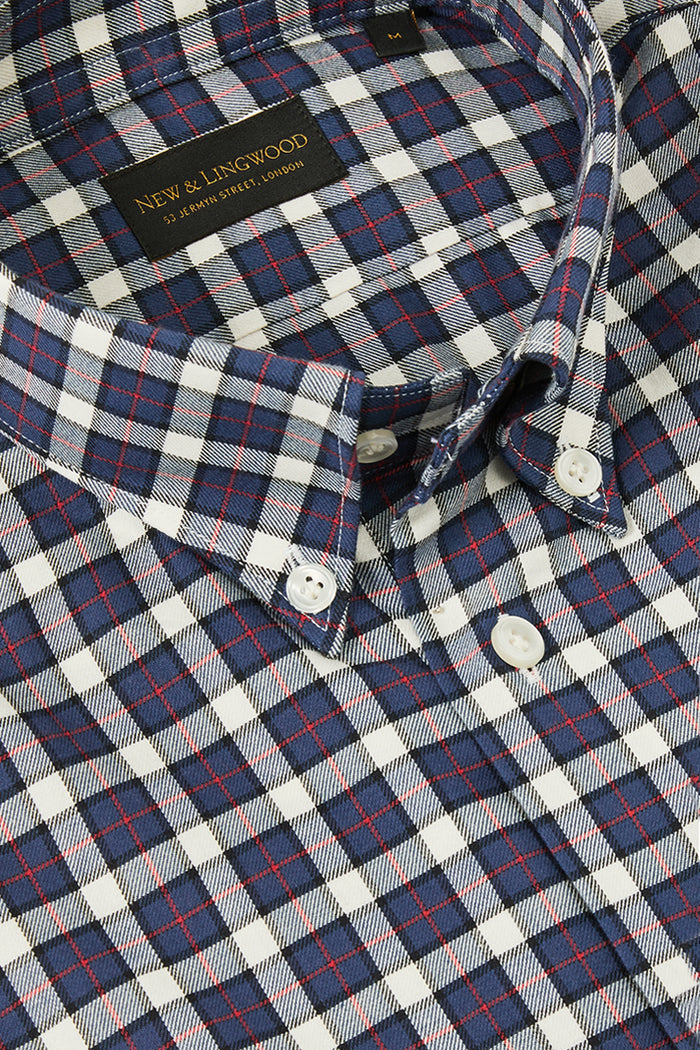 Navy & Blue Check Two-Pocket Standard Fit Shirt