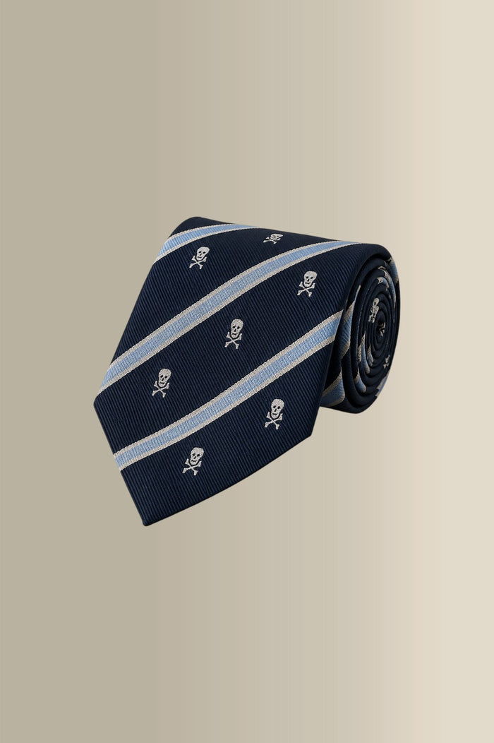 Navy & Blue Stripe Heritage Skull & Crossbones Woven Silk Tie