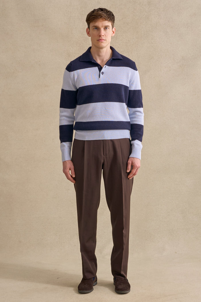 Navy & Blue Stripe Lambswool Knitted Polo