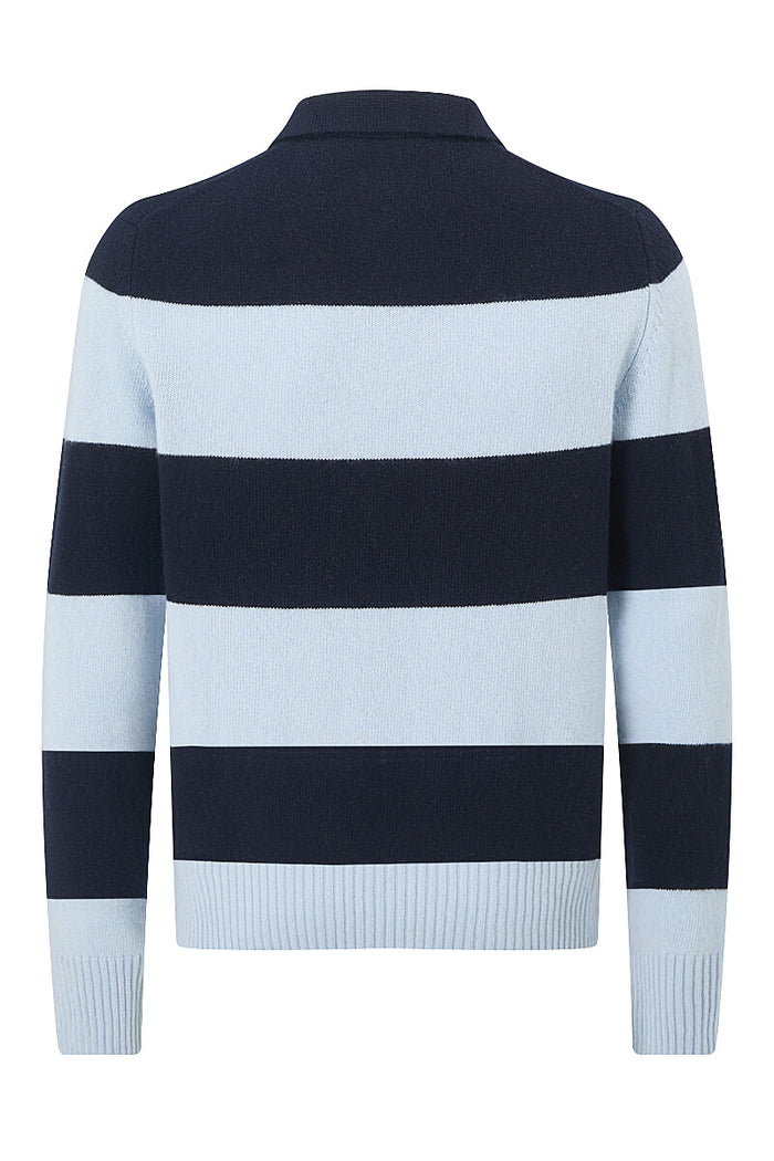 Navy & Blue Stripe Lambswool Knitted Polo