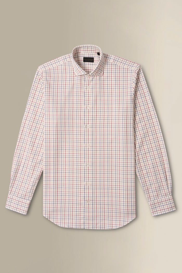 Navy & Burgundy Tattersall Check Cutaway Collar Standard Fit Cotton Shirt