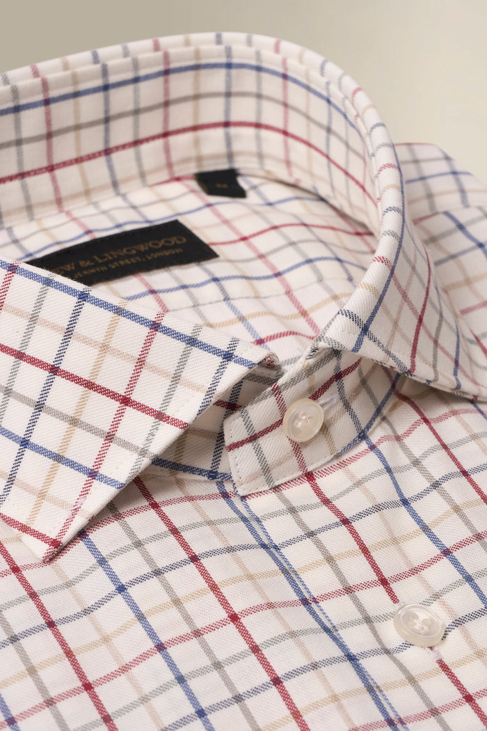 Navy & Burgundy Tattersall Check Cutaway Collar Standard Fit Cotton Shirt