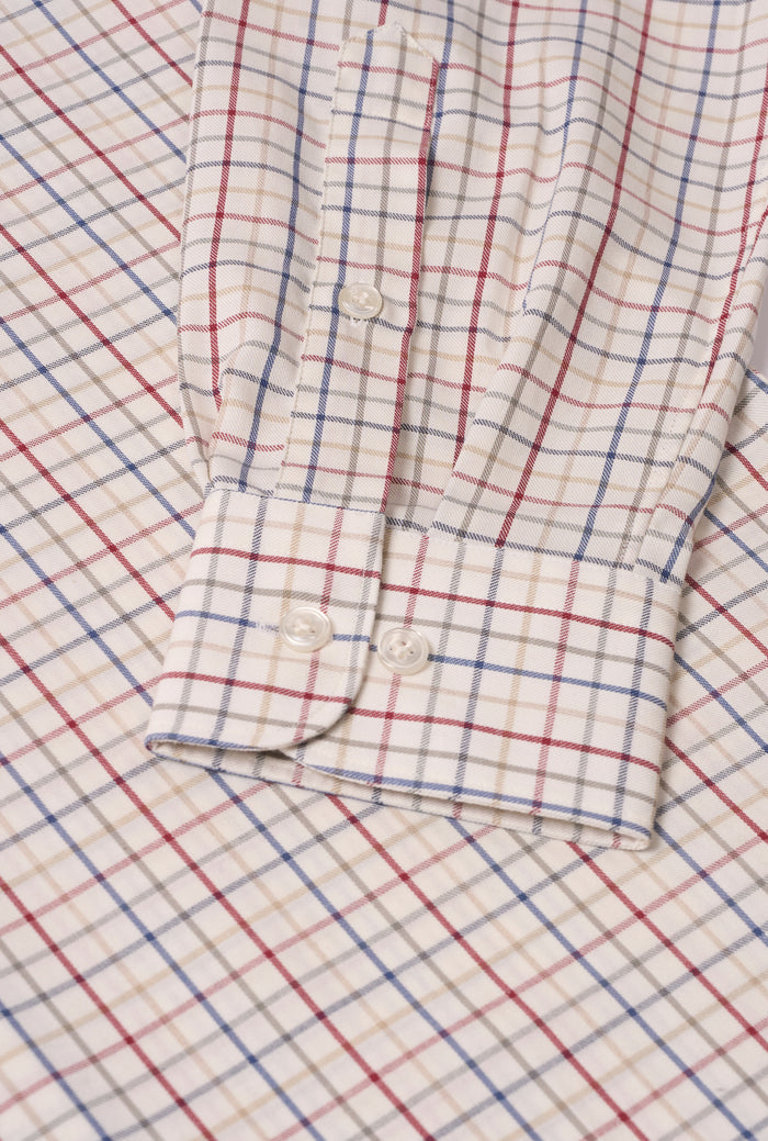 Navy & Burgundy Tattersall Check Cutaway Collar Standard Fit Cotton Shirt