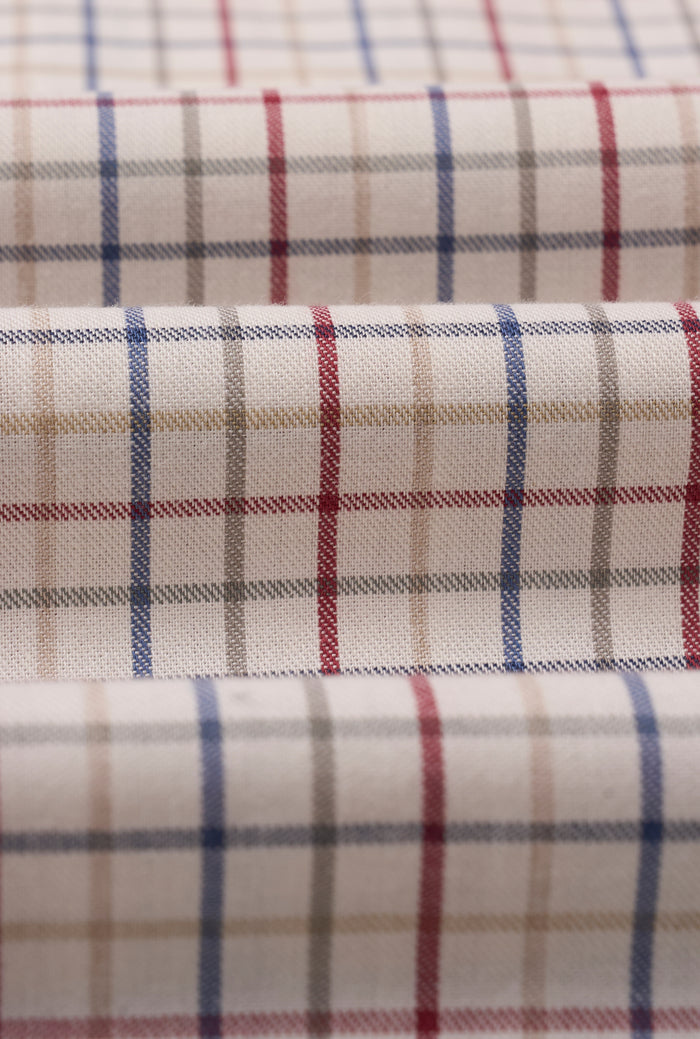 Navy & Burgundy Tattersall Check Cutaway Collar Standard Fit Cotton Shirt
