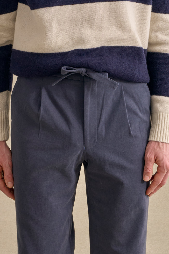 Navy Cotton Drawstring Trousers