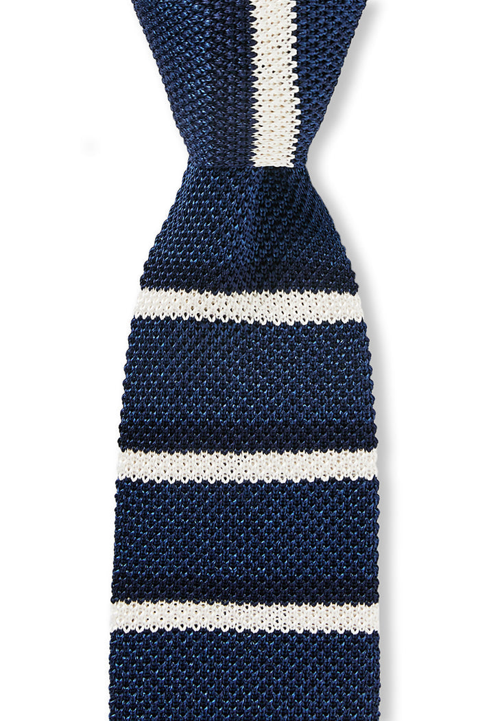 Navy & Cream Stripe Knitted Silk Tie