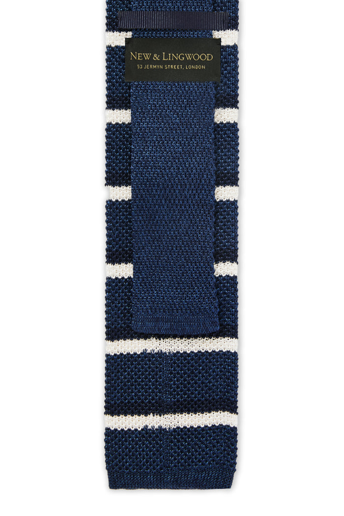 Navy & Cream Stripe Knitted Silk Tie