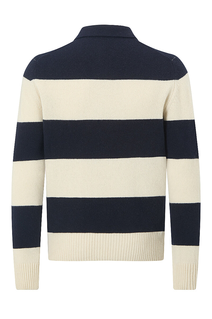 Navy & Cream Stripe Lambswool Knitted Polo