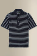 Navy & Cream Stripe Short Sleeve Towelling Polo Shirt