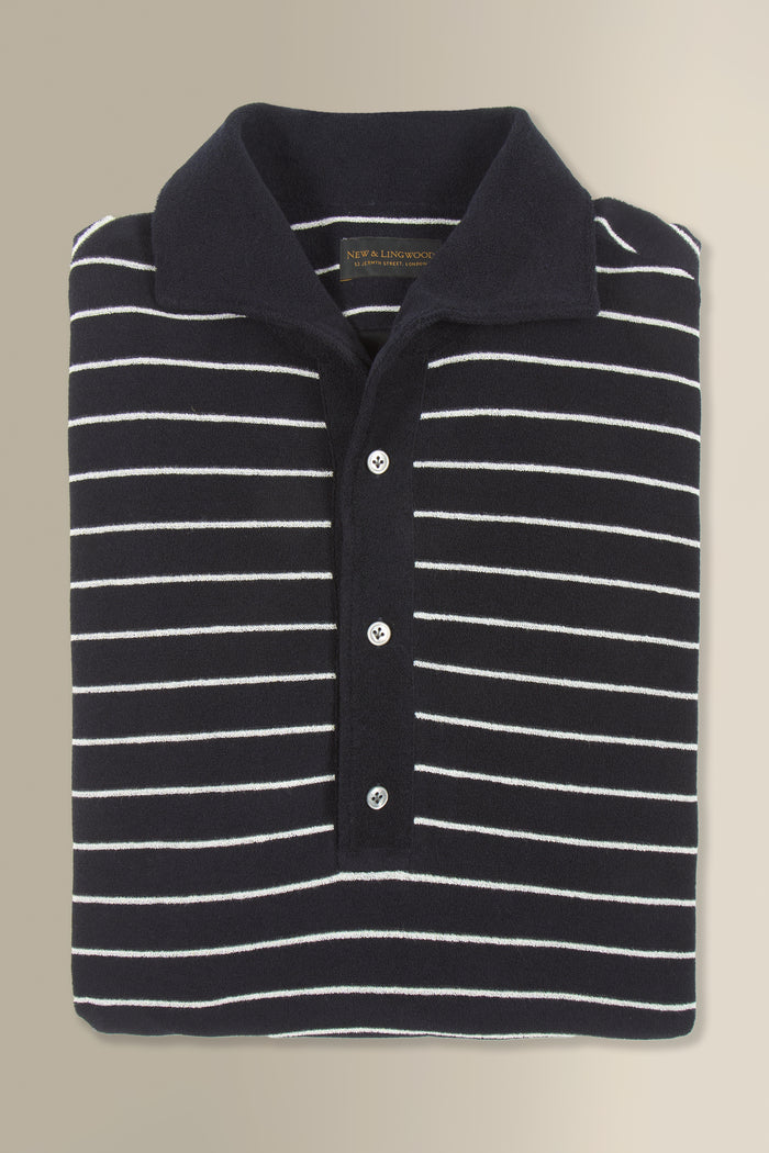 Navy & Cream Stripe Short Sleeve Towelling Polo Shirt