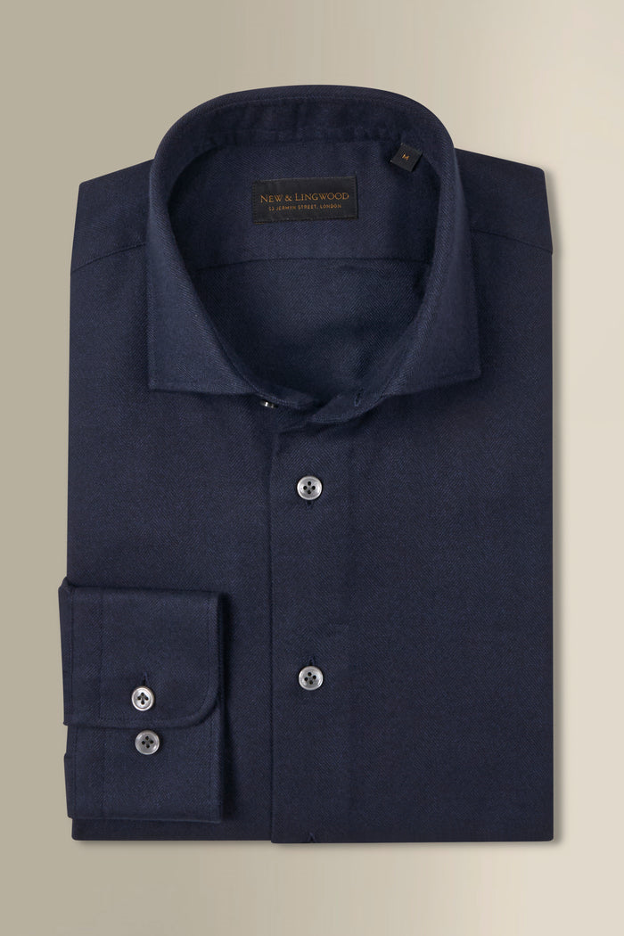 Navy Cutaway Collar Standard Fit Flannel Shirt
