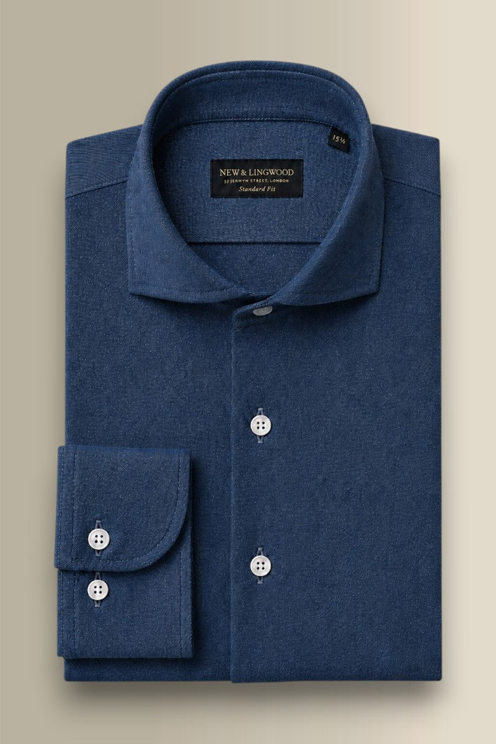 Navy Cutaway Collar Standard Fit Flannel Shirt