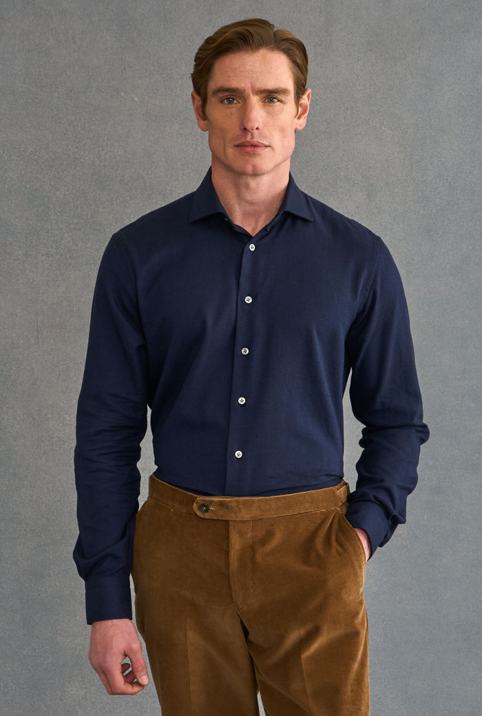 Navy Cutaway Collar Standard Fit Flannel Shirt