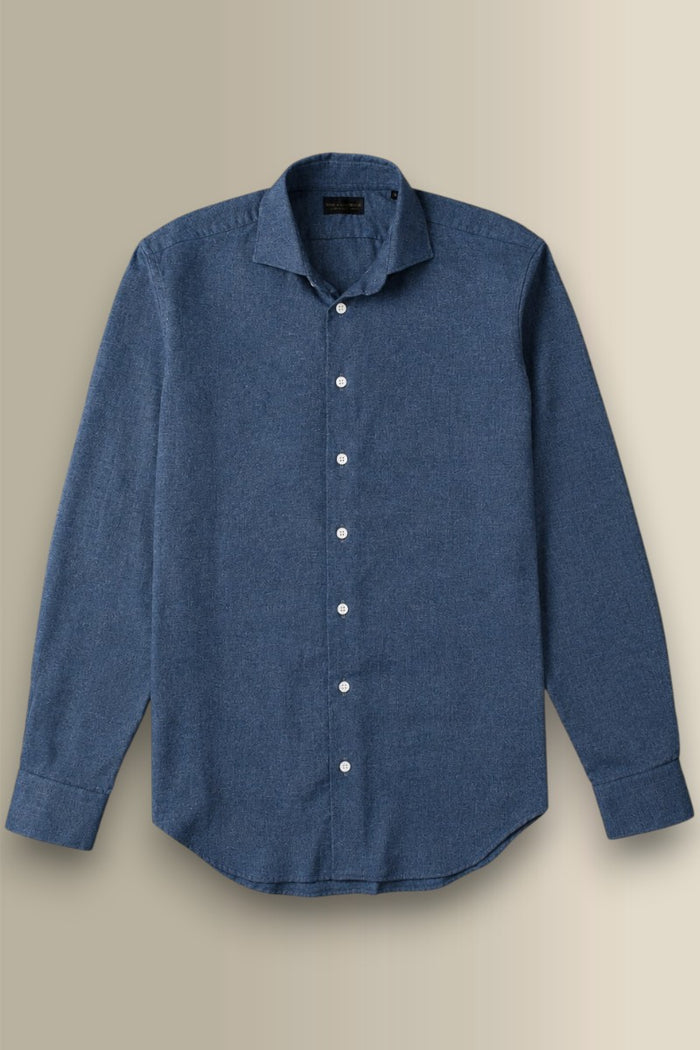 Navy Cutaway Collar Standard Fit Flannel Shirt