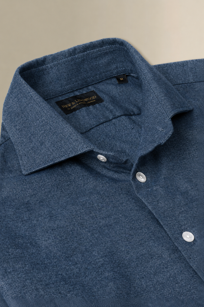 Navy Cutaway Collar Standard Fit Flannel Shirt
