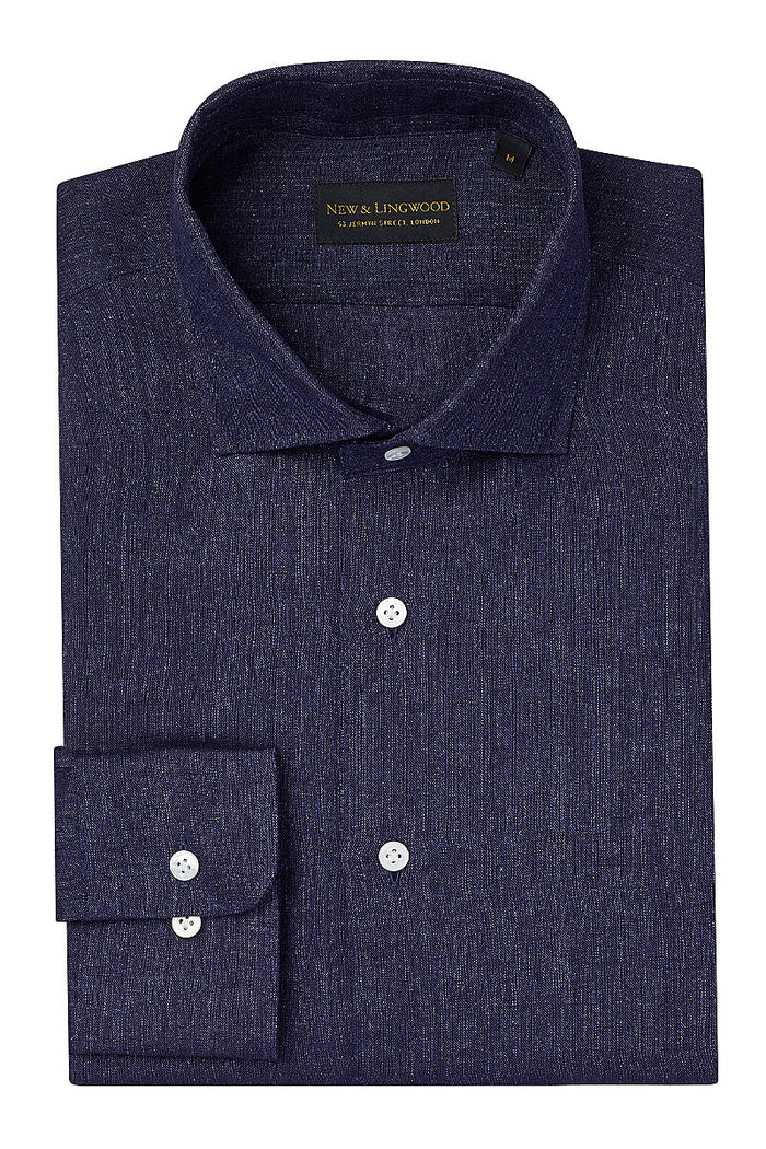 Navy Cutaway Collar Standard Fit Linen Shirt