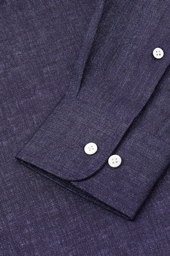 Navy Cutaway Collar Standard Fit Linen Shirt