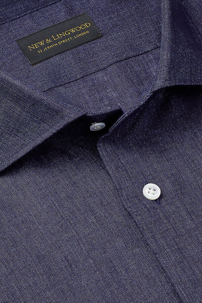 Navy Cutaway Collar Standard Fit Linen Shirt