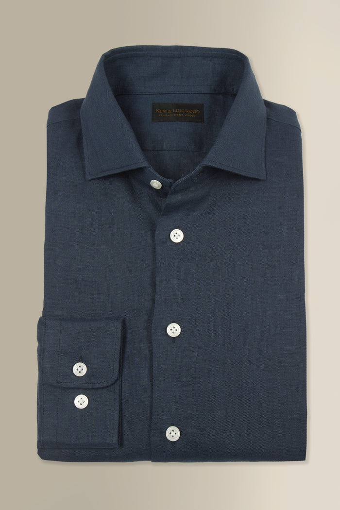 Navy Cutaway Collar Standard Fit Single Cuff Linen Shirt
