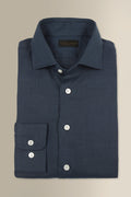 Navy Cutaway Collar Standard Fit Single Cuff Linen Shirt