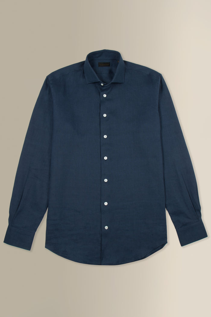Navy Cutaway Collar Standard Fit Single Cuff Linen Shirt