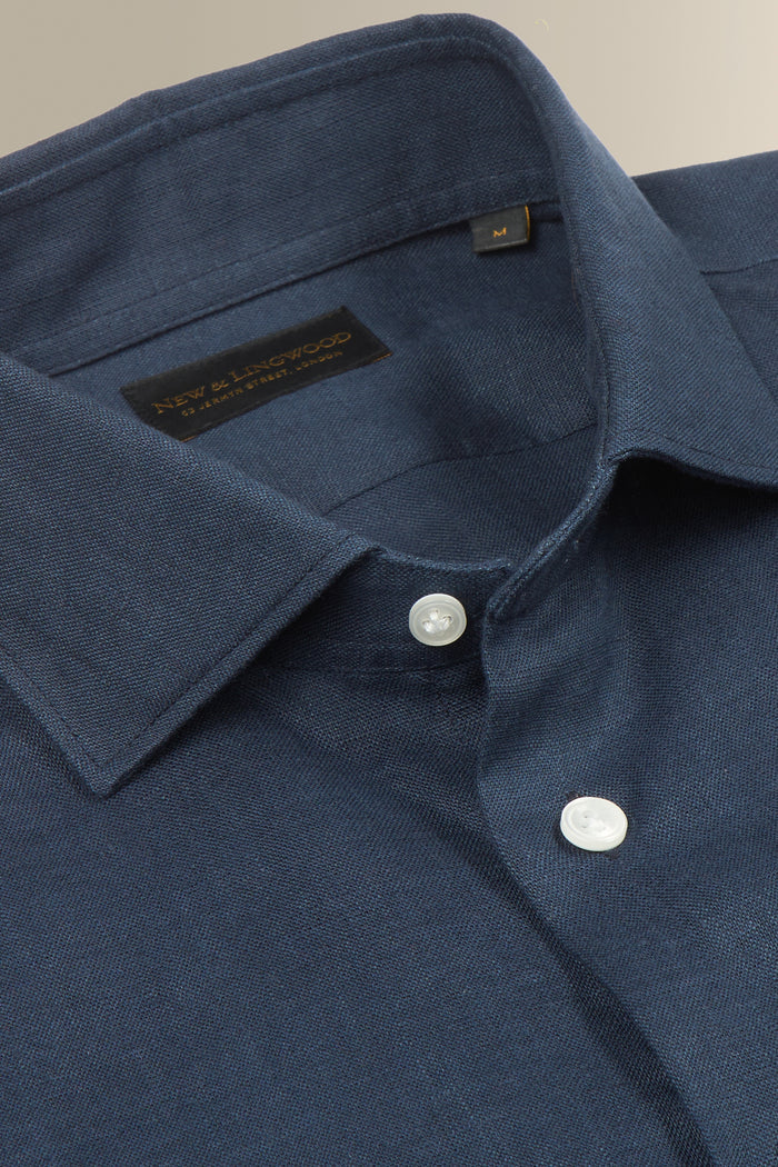 Navy Cutaway Collar Standard Fit Single Cuff Linen Shirt