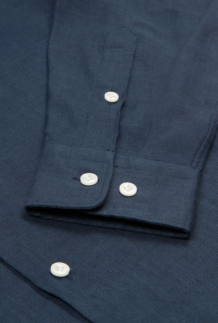 Navy Cutaway Collar Standard Fit Single Cuff Linen Shirt