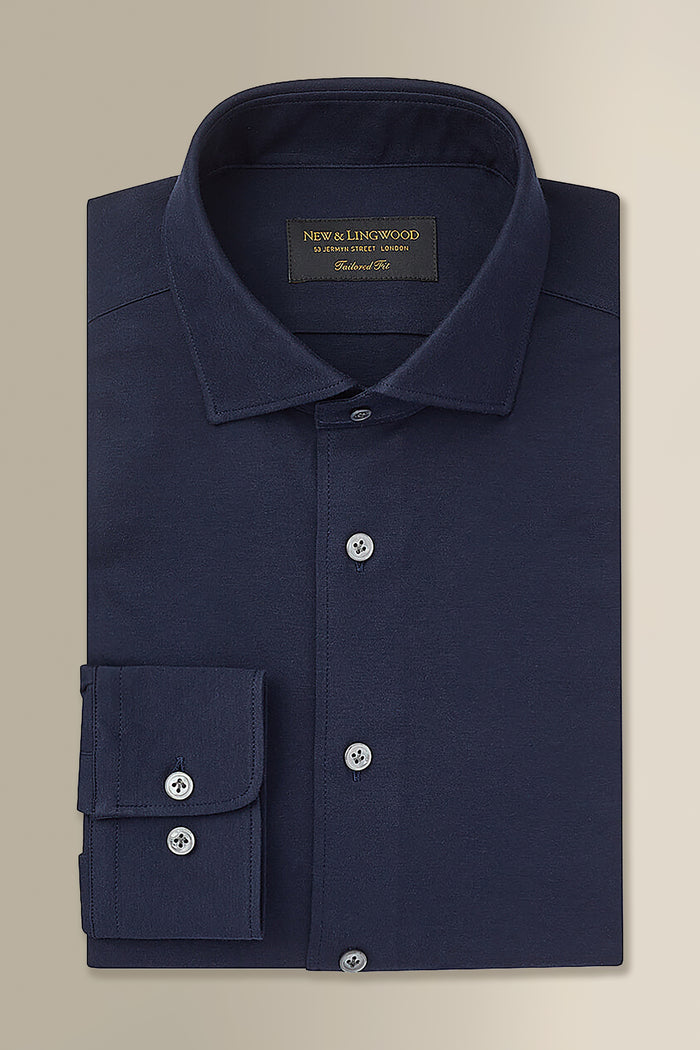 Navy Cutaway Collar Tailored Fit Stretch Shirt