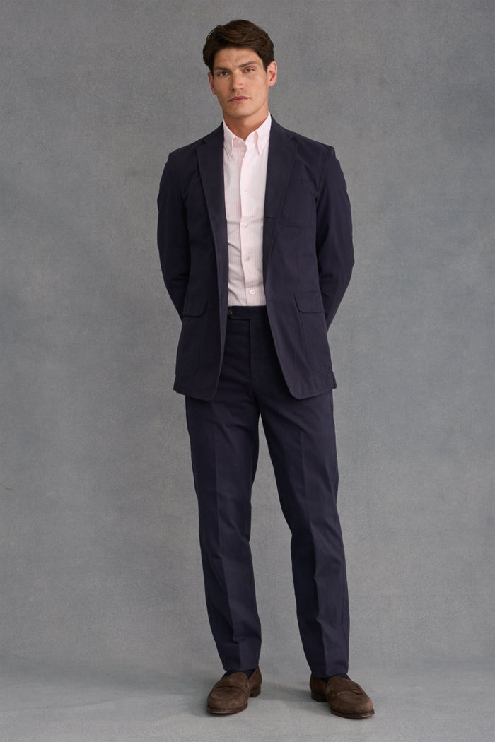 Navy Flat Front Garment Dyed Trousers