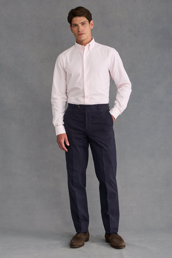 Navy Flat Front Garment Dyed Trousers