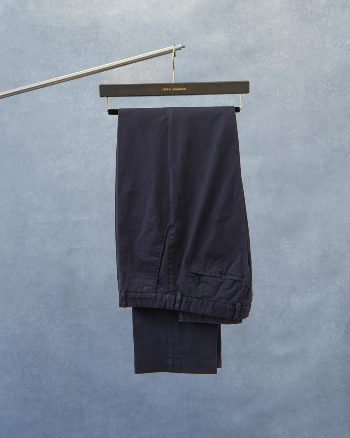 Navy Flat Front Garment Dyed Trousers