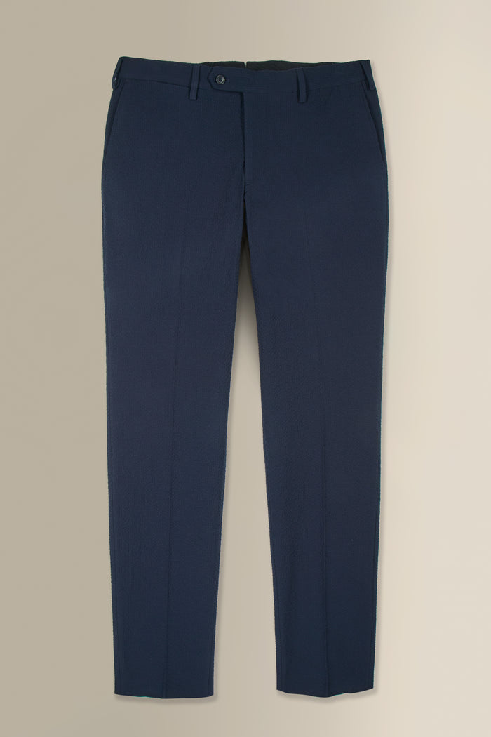 Navy Flat Front Seersucker Trousers