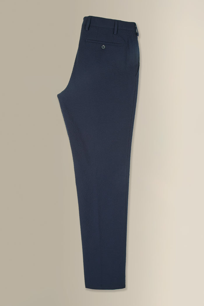 Navy Flat Front Seersucker Trousers