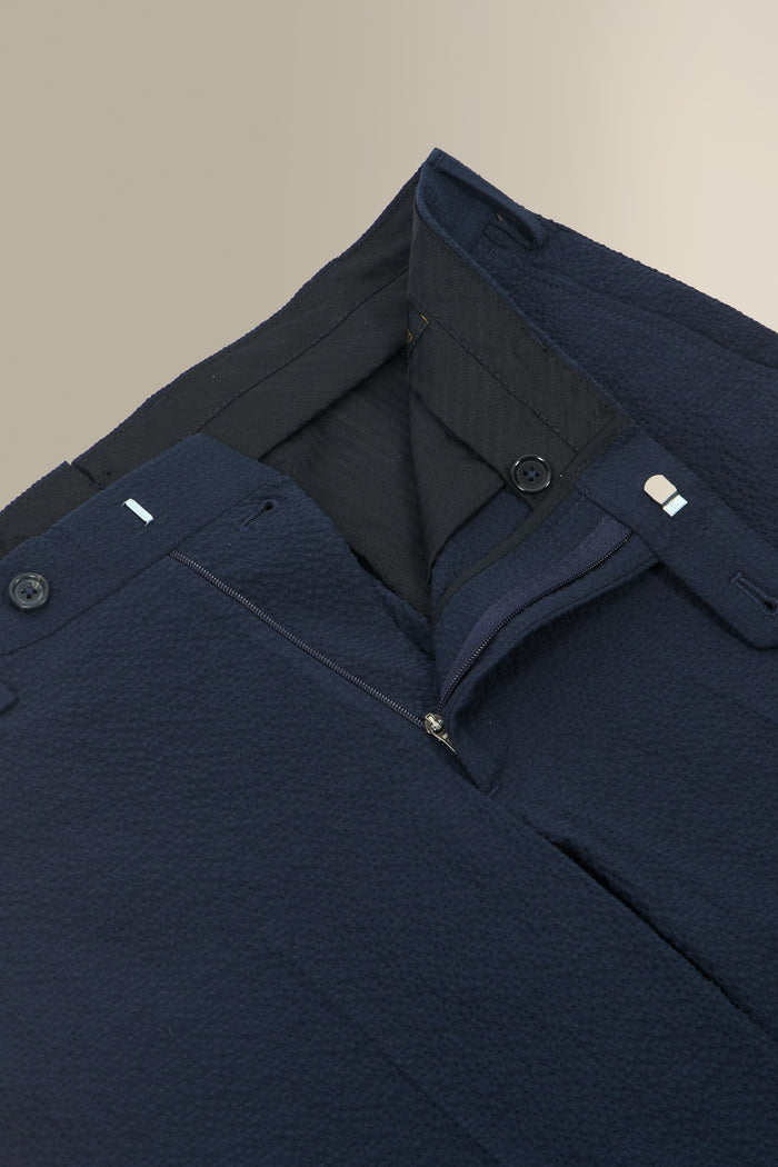 Navy Flat Front Seersucker Trousers