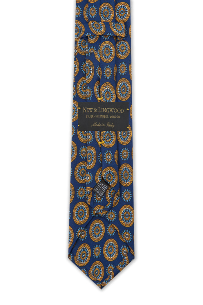 Navy Floral Medallion Print Silk Tie