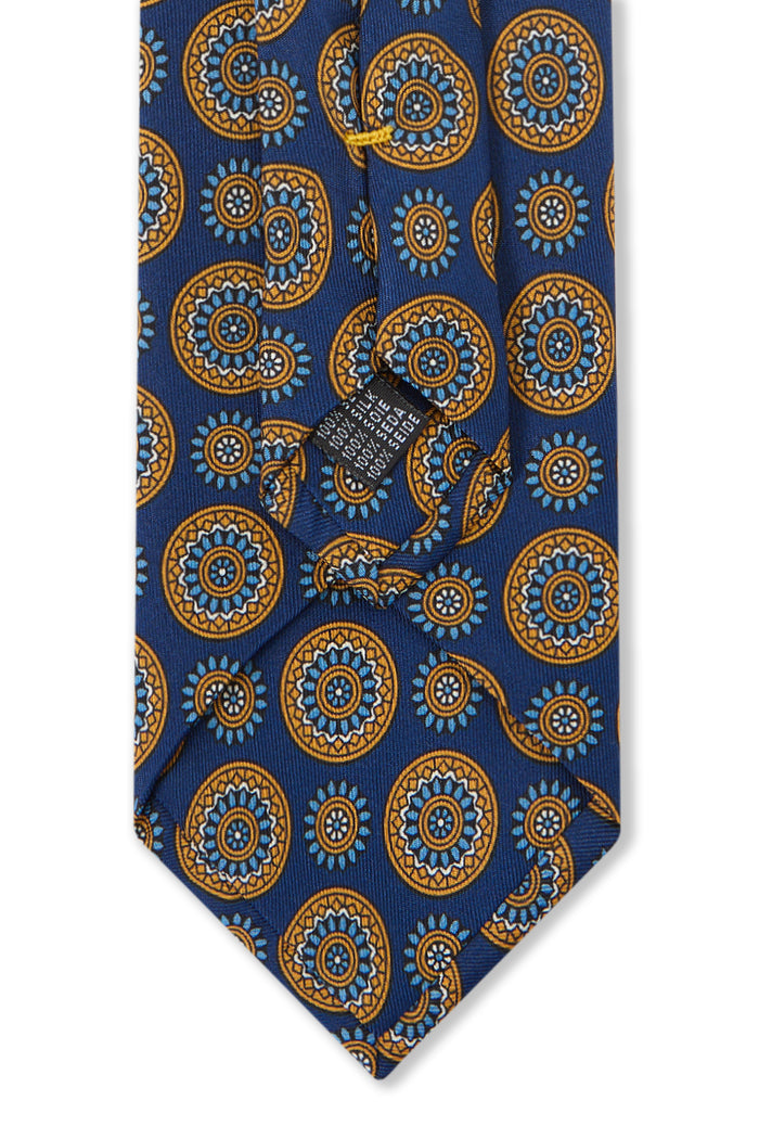 Navy Floral Medallion Print Silk Tie