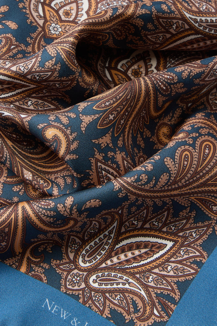 Navy Floral Paisley Silk Pocket Square