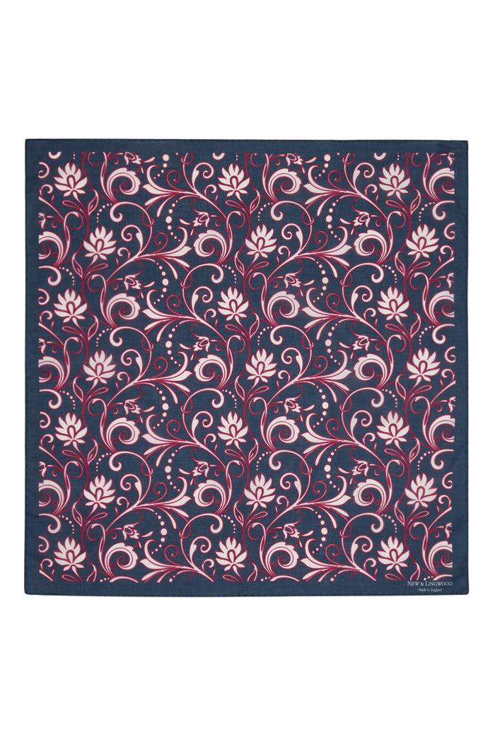 Navy Floral Print Cotton Bandana