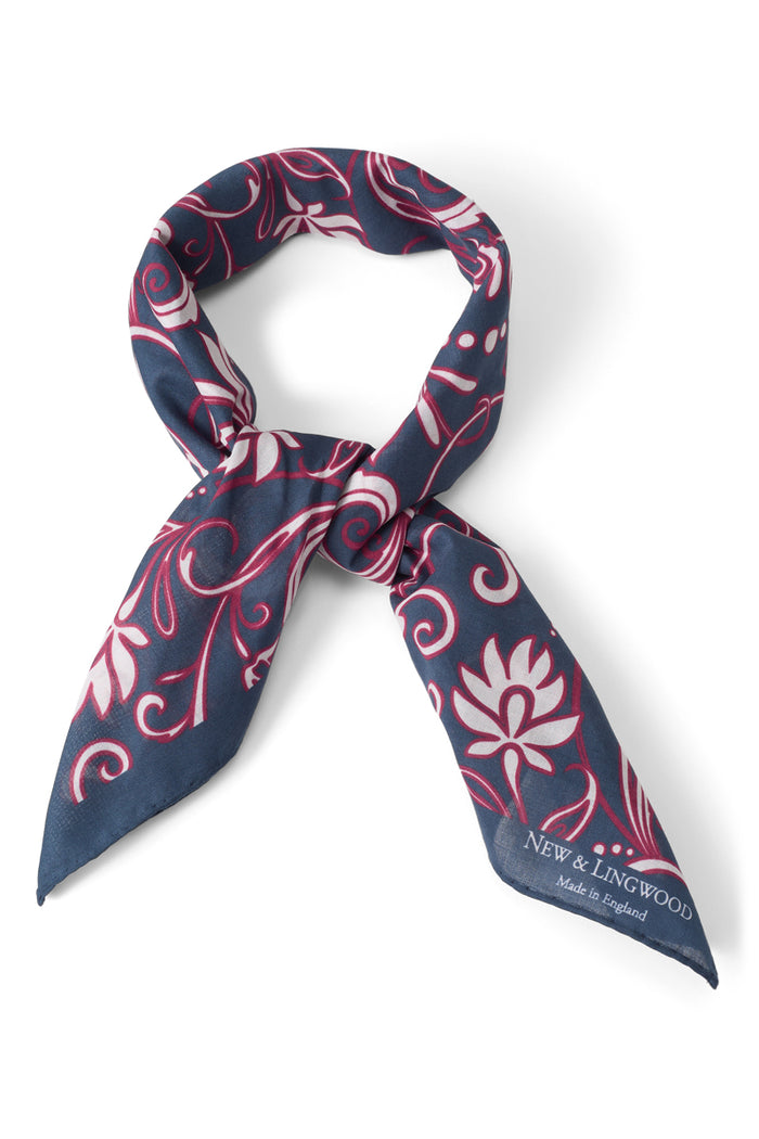 Navy Floral Print Cotton Bandana